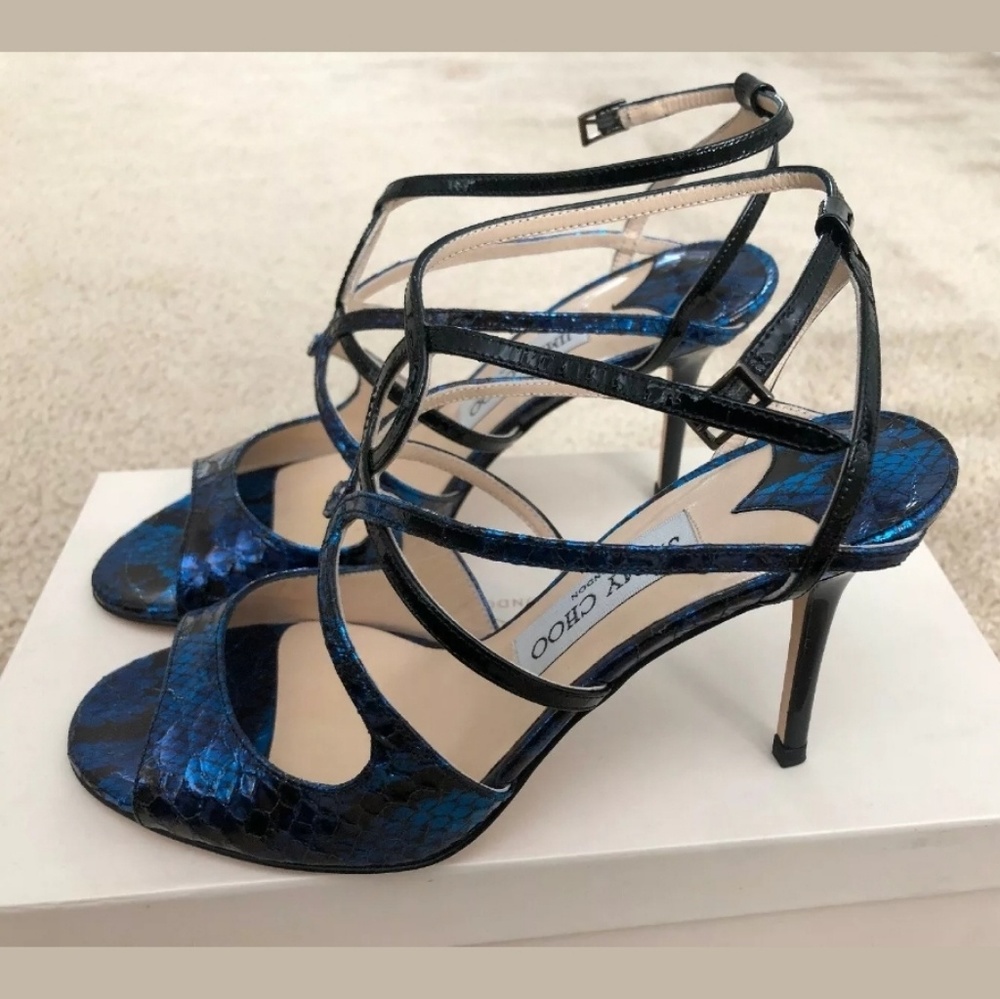 Jimmy Choo Metallic Blue Python-Leather heels